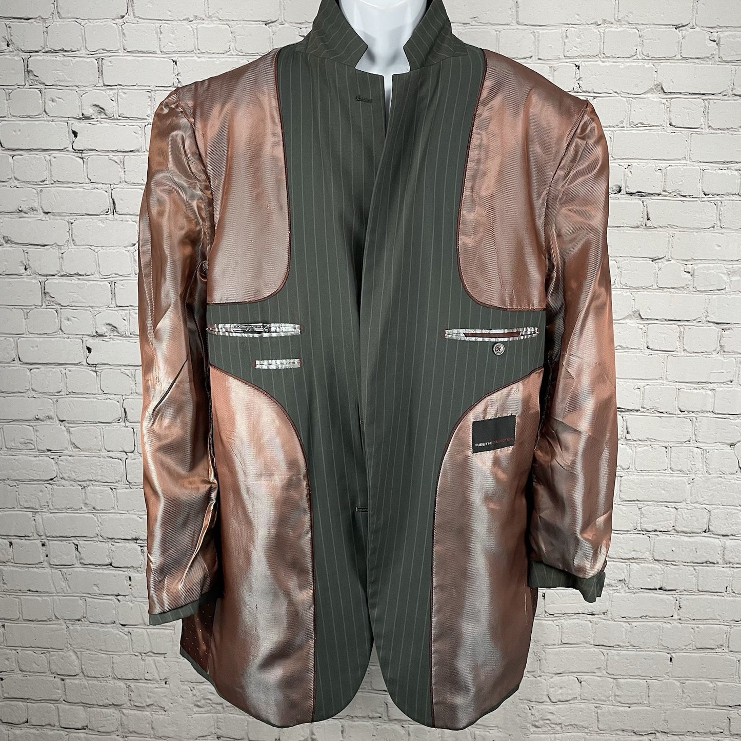 Fubu The Collection Grey Striped 2 Button Vented Blazer Sport Coat Size 48L