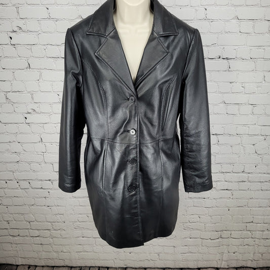 Phase Two Black Genuine Leather Buttoned Lined Inner Pocket Jacket Size Medium M