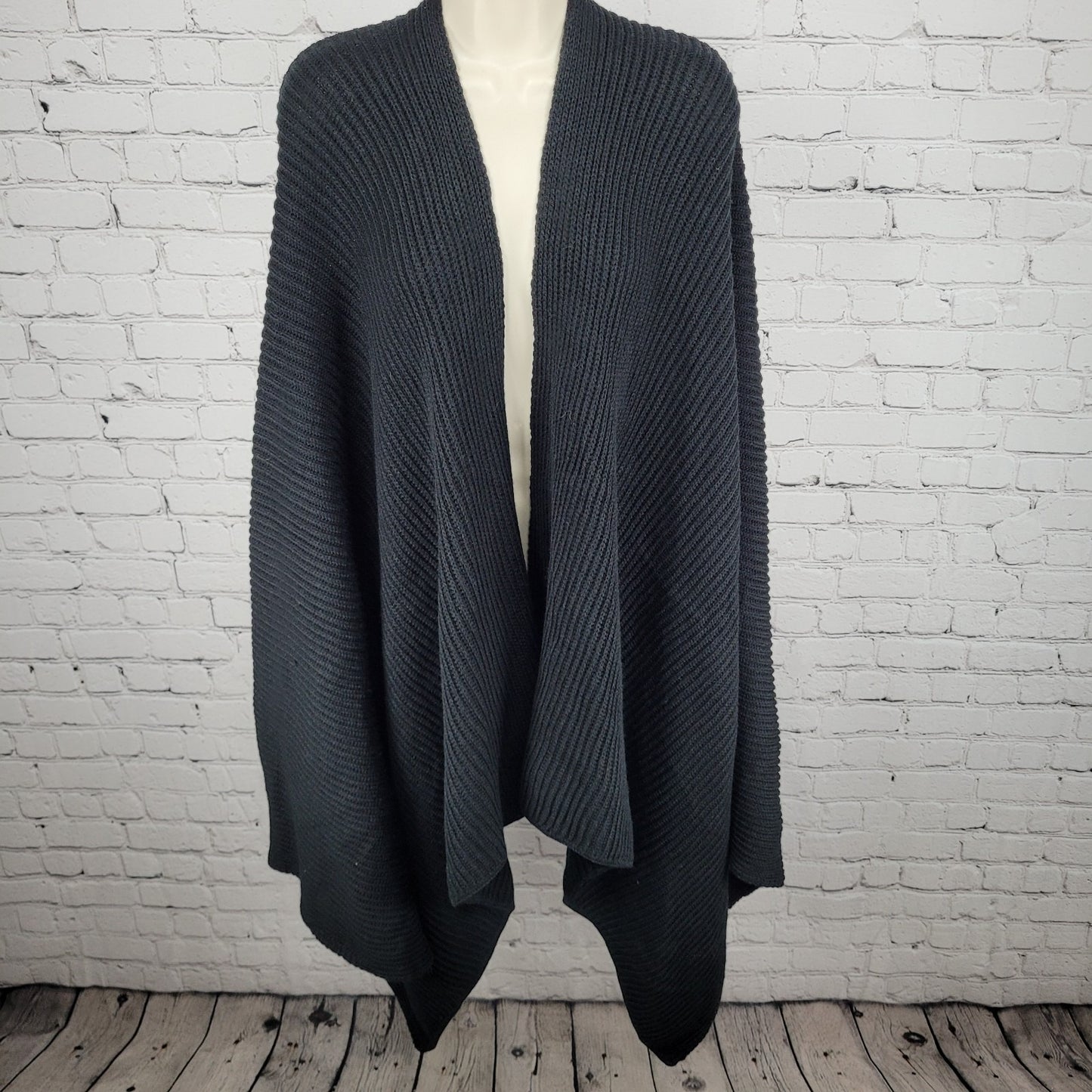 VTG Avon Style Black Knit Open Drapey Shawl Cape Sweater USA Made One Size