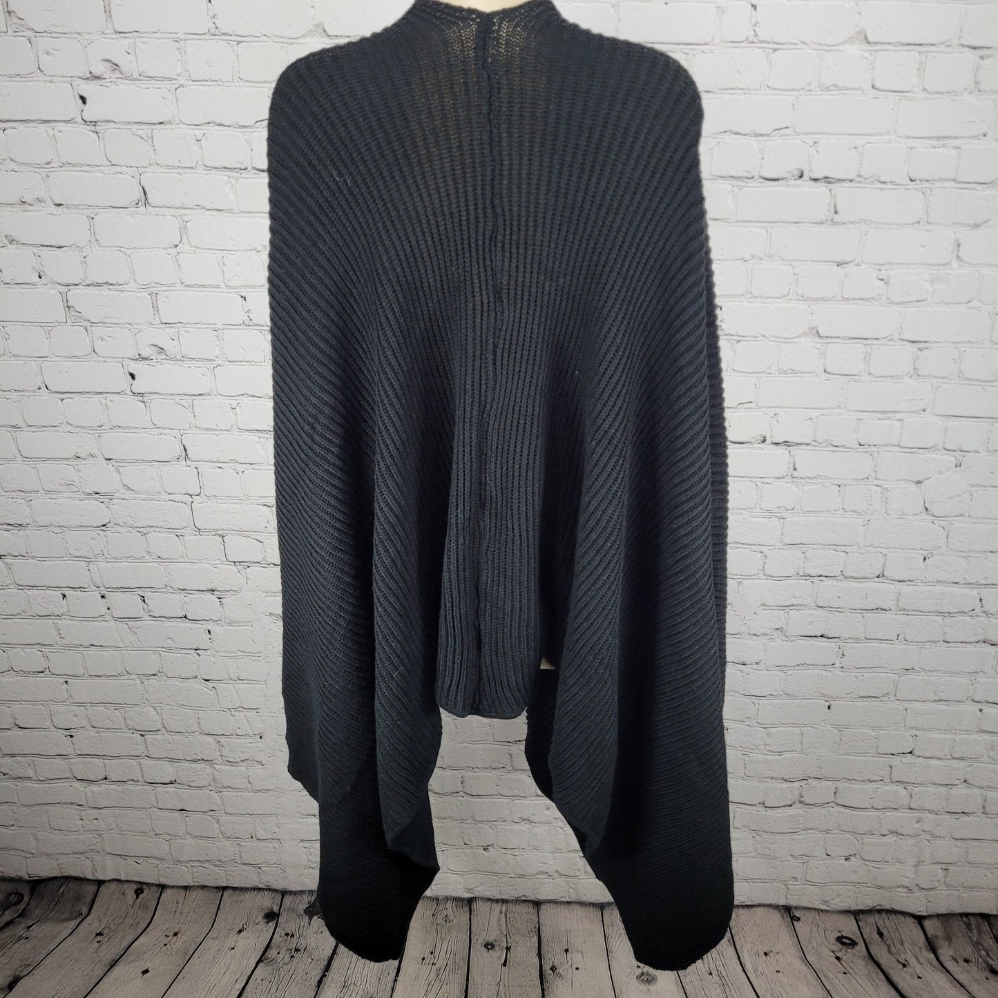 VTG Avon Style Black Knit Open Drapey Shawl Cape Sweater USA Made One Size