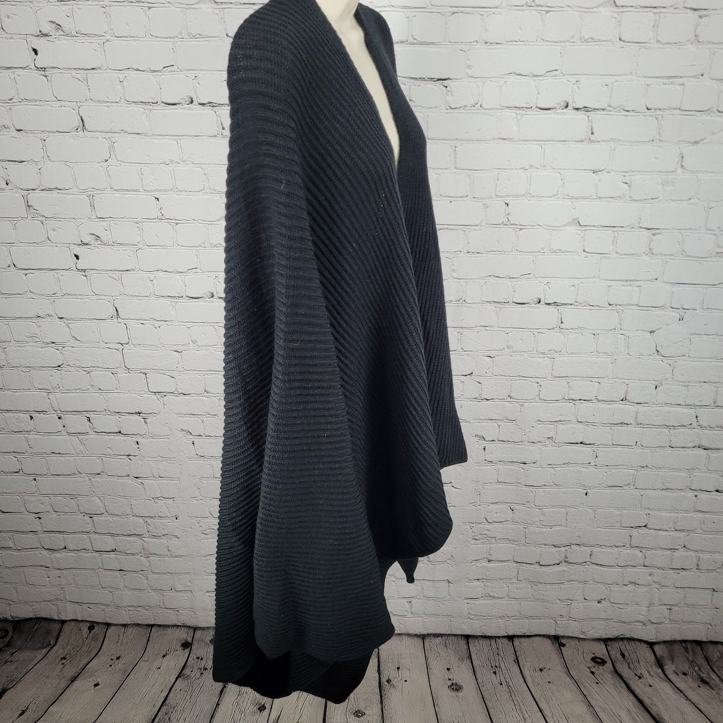 VTG Avon Style Black Knit Open Drapey Shawl Cape Sweater USA Made One Size