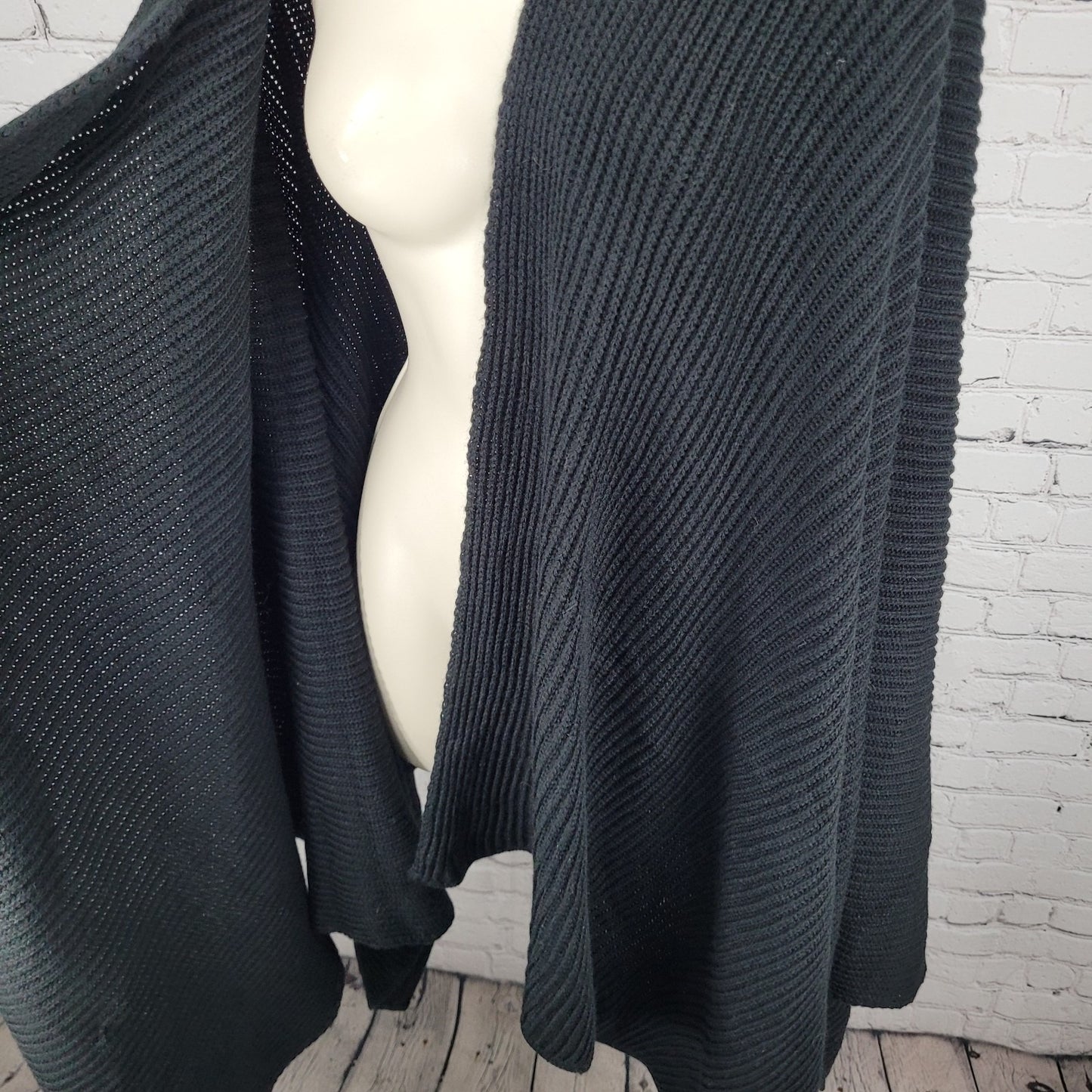 VTG Avon Style Black Knit Open Drapey Shawl Cape Sweater USA Made One Size
