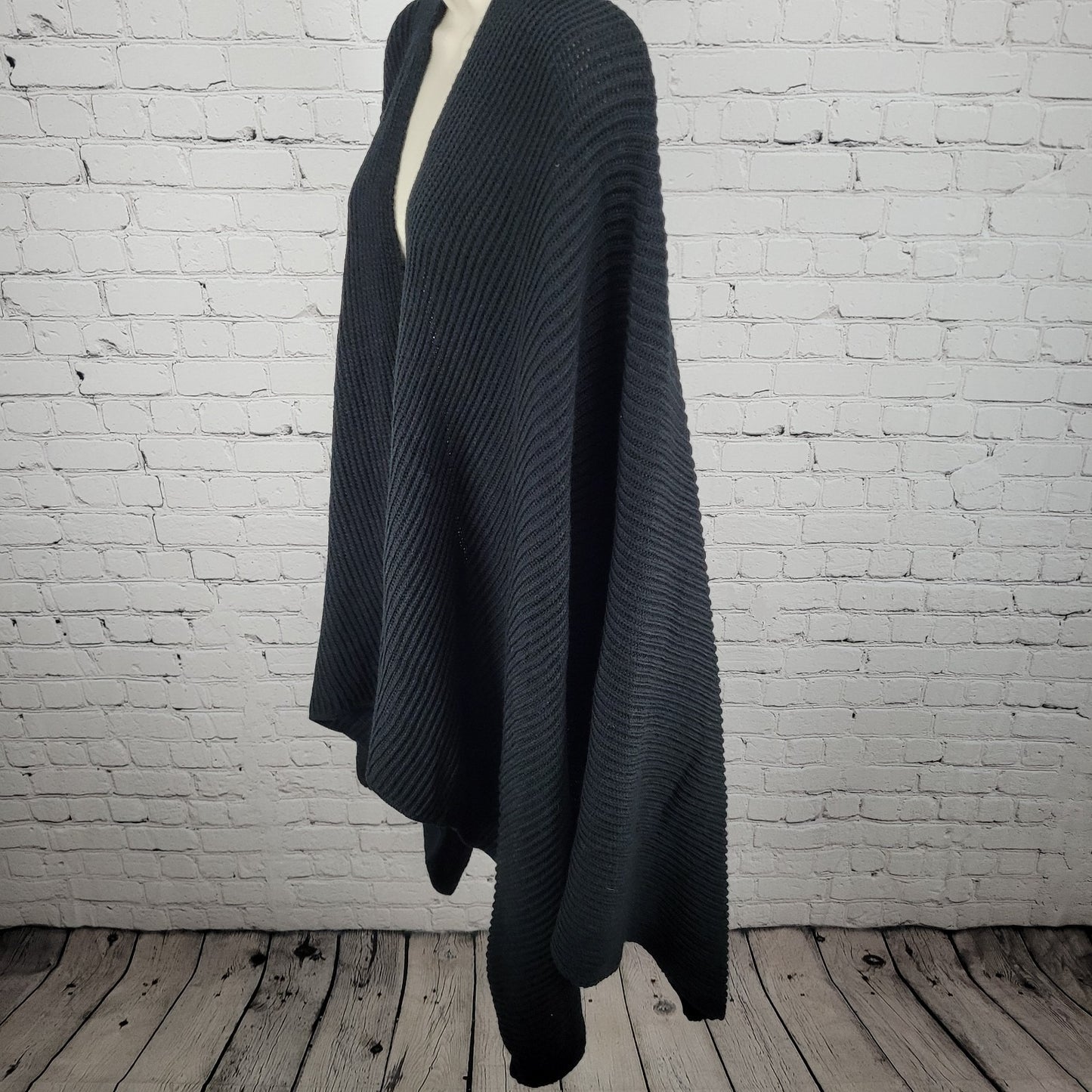 VTG Avon Style Black Knit Open Drapey Shawl Cape Sweater USA Made One Size
