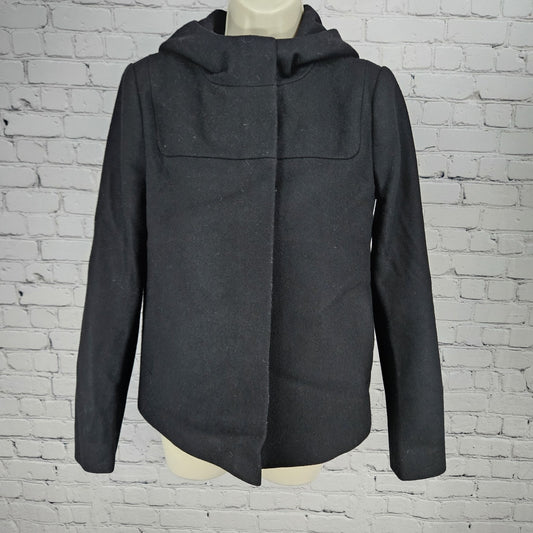 J. Crew Black Melton Wool Blend Full Zip Snap Hooded Lined Jacket Short Coat 4