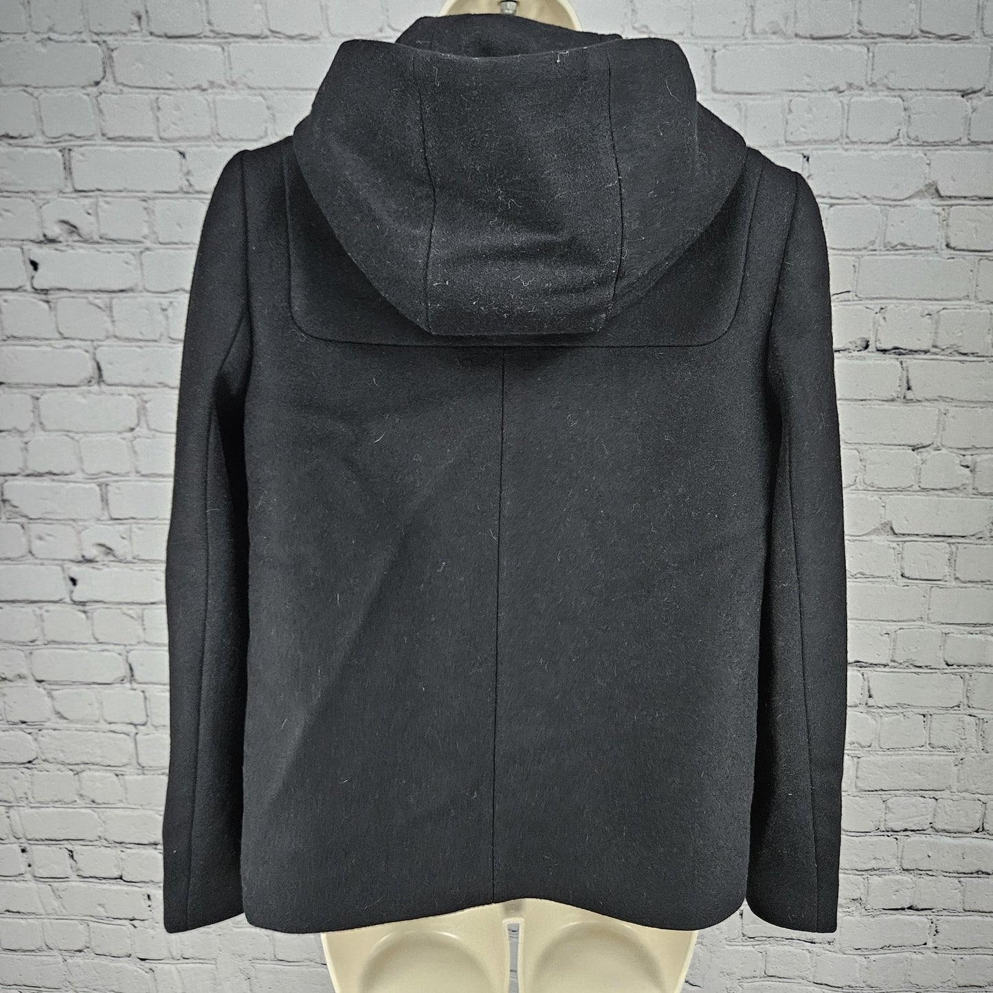 J. Crew Black Melton Wool Blend Full Zip Snap Hooded Lined Jacket Short Coat 4