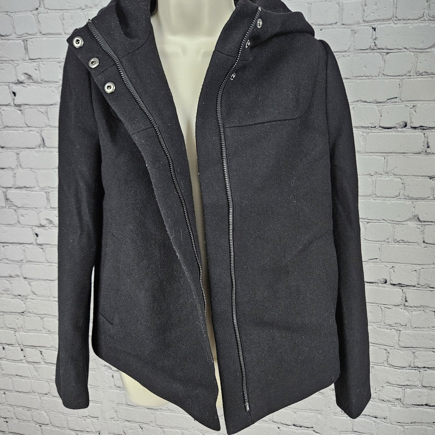J. Crew Black Melton Wool Blend Full Zip Snap Hooded Lined Jacket Short Coat 4