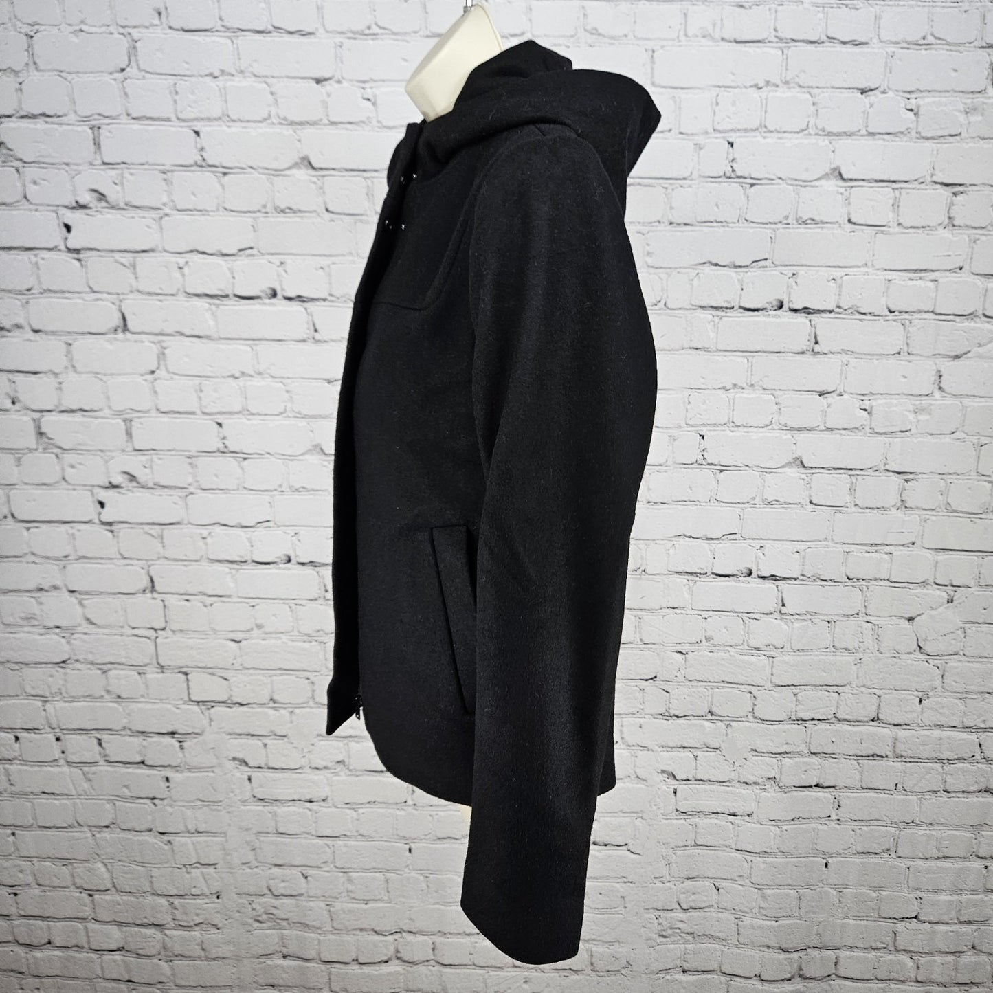 J. Crew Black Melton Wool Blend Full Zip Snap Hooded Lined Jacket Short Coat 4