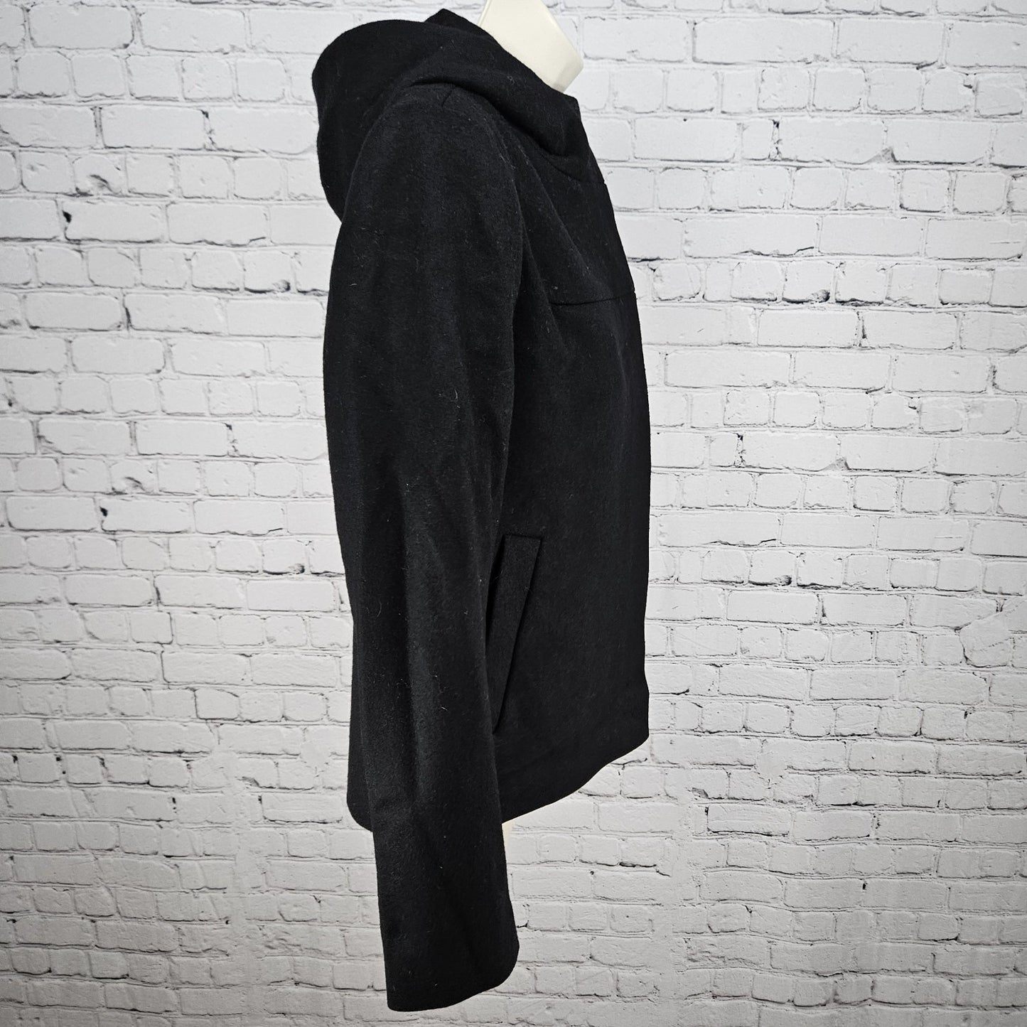 J. Crew Black Melton Wool Blend Full Zip Snap Hooded Lined Jacket Short Coat 4
