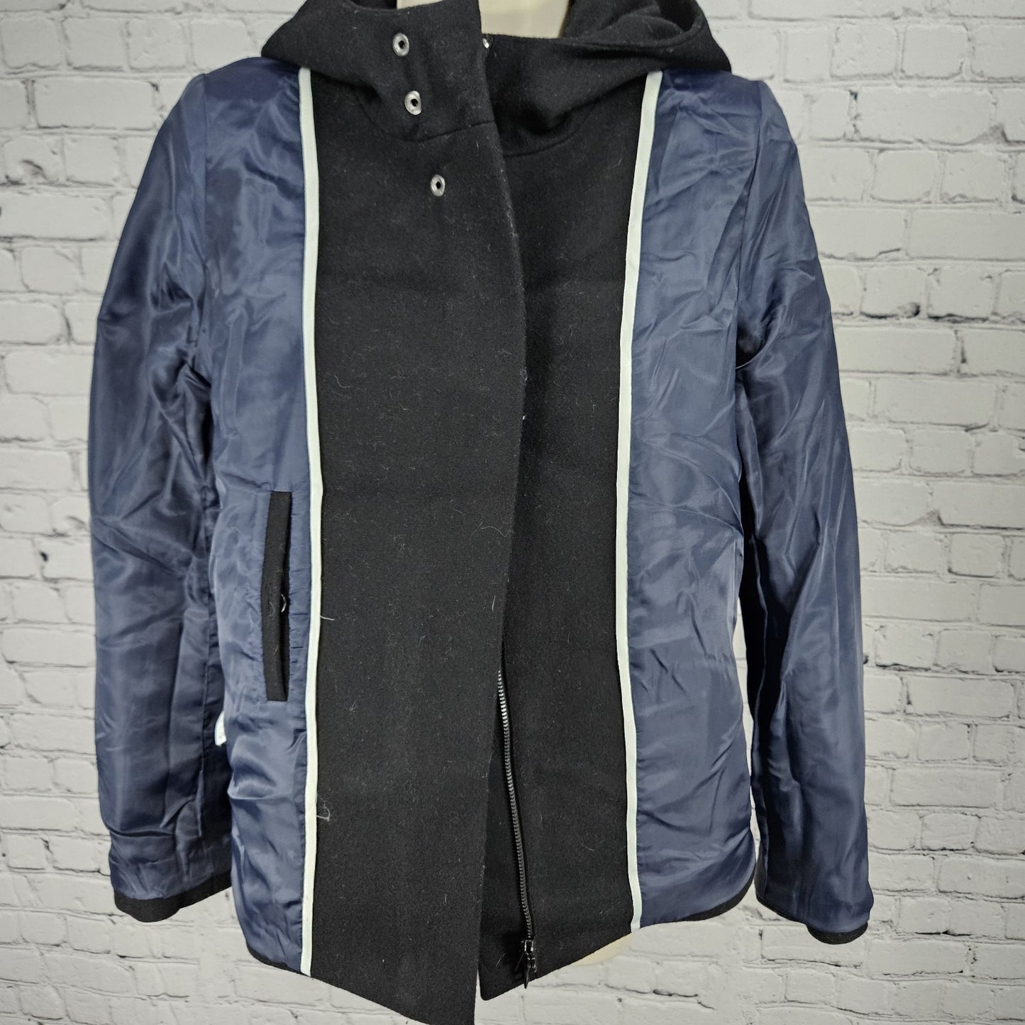 J. Crew Black Melton Wool Blend Full Zip Snap Hooded Lined Jacket Short Coat 4