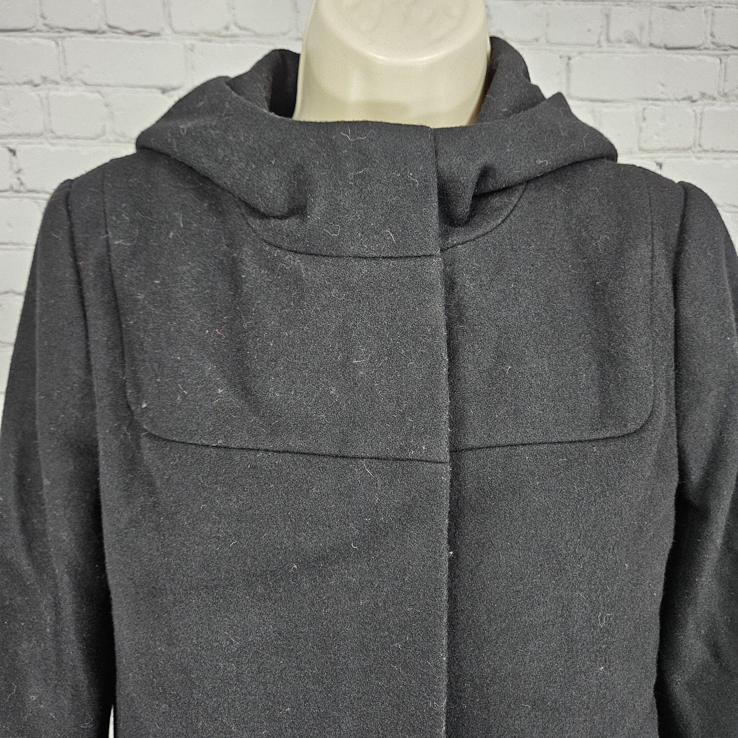 J. Crew Black Melton Wool Blend Full Zip Snap Hooded Lined Jacket Short Coat 4