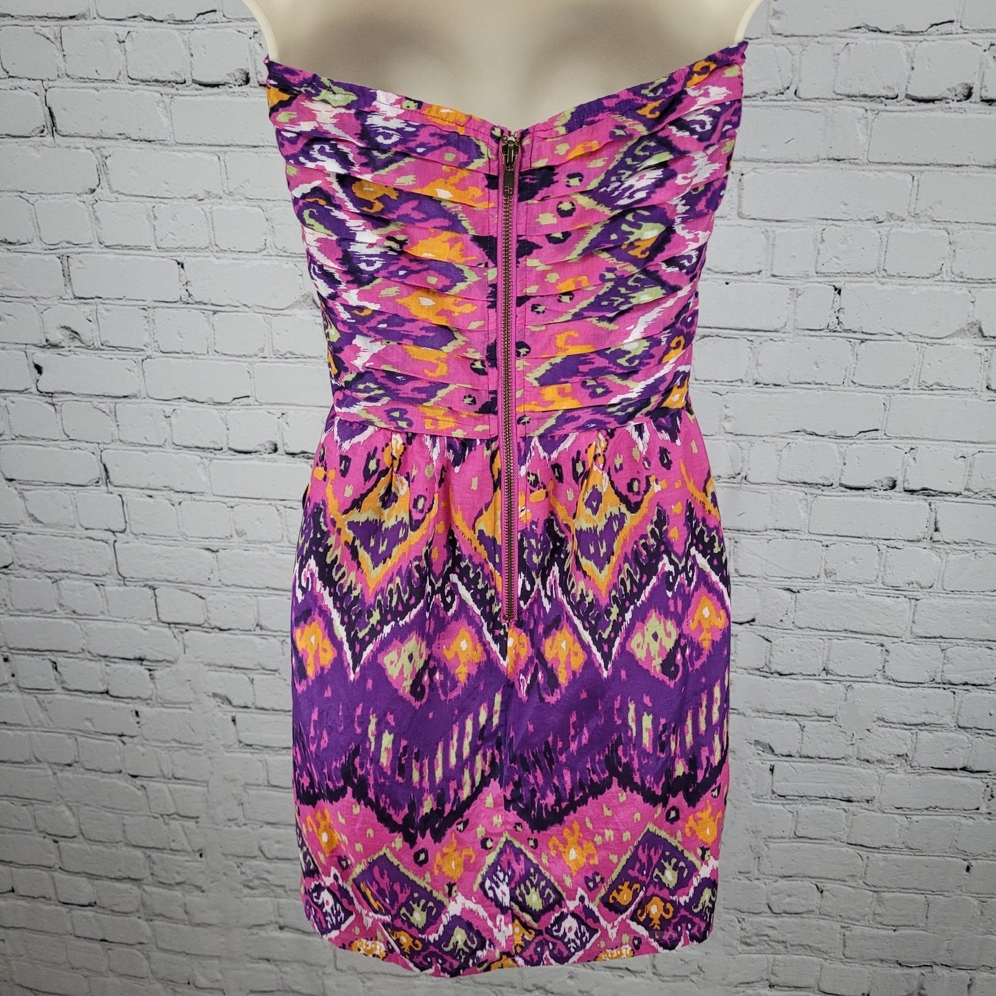 Charlie Jade Pink & Purple Colorful Silk Blend Printed Strapless Mini Dress XS