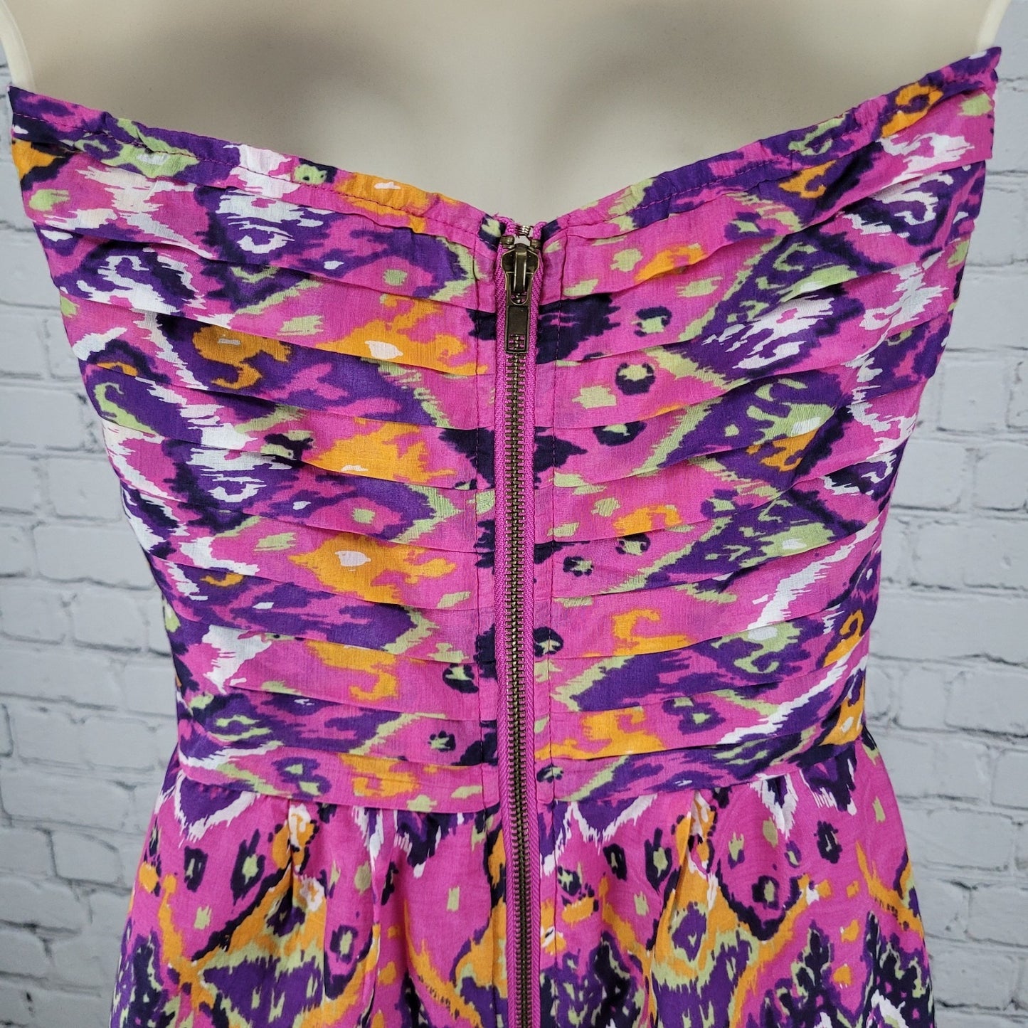 Charlie Jade Pink & Purple Colorful Silk Blend Printed Strapless Mini Dress XS
