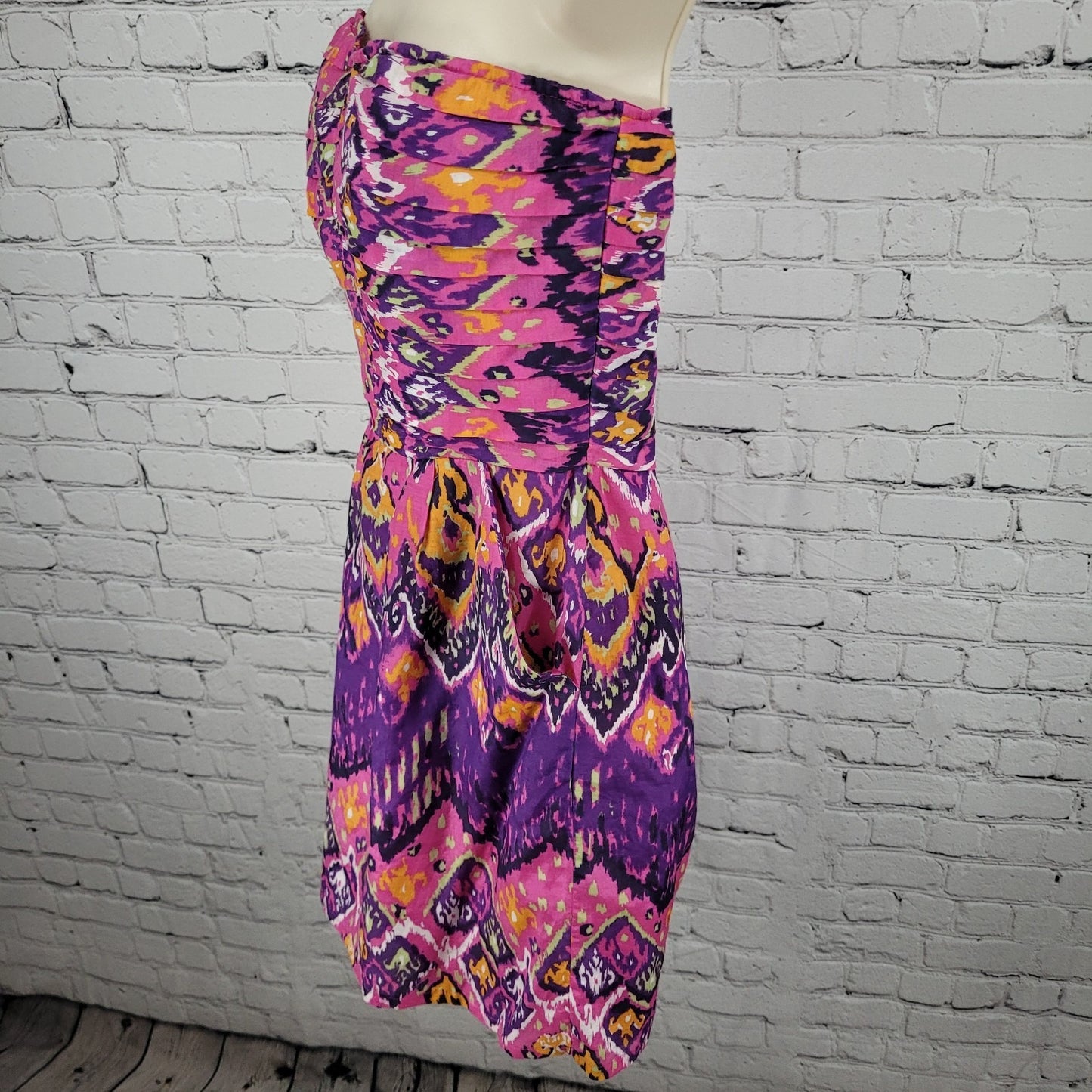 Charlie Jade Pink & Purple Colorful Silk Blend Printed Strapless Mini Dress XS