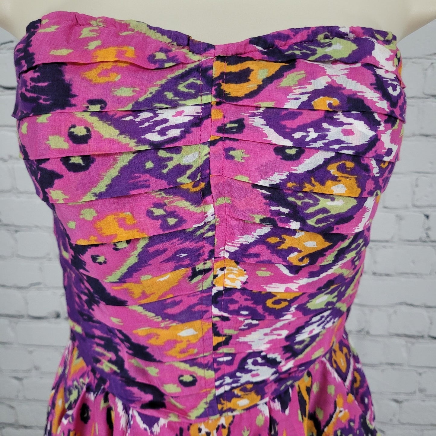Charlie Jade Pink & Purple Colorful Silk Blend Printed Strapless Mini Dress XS