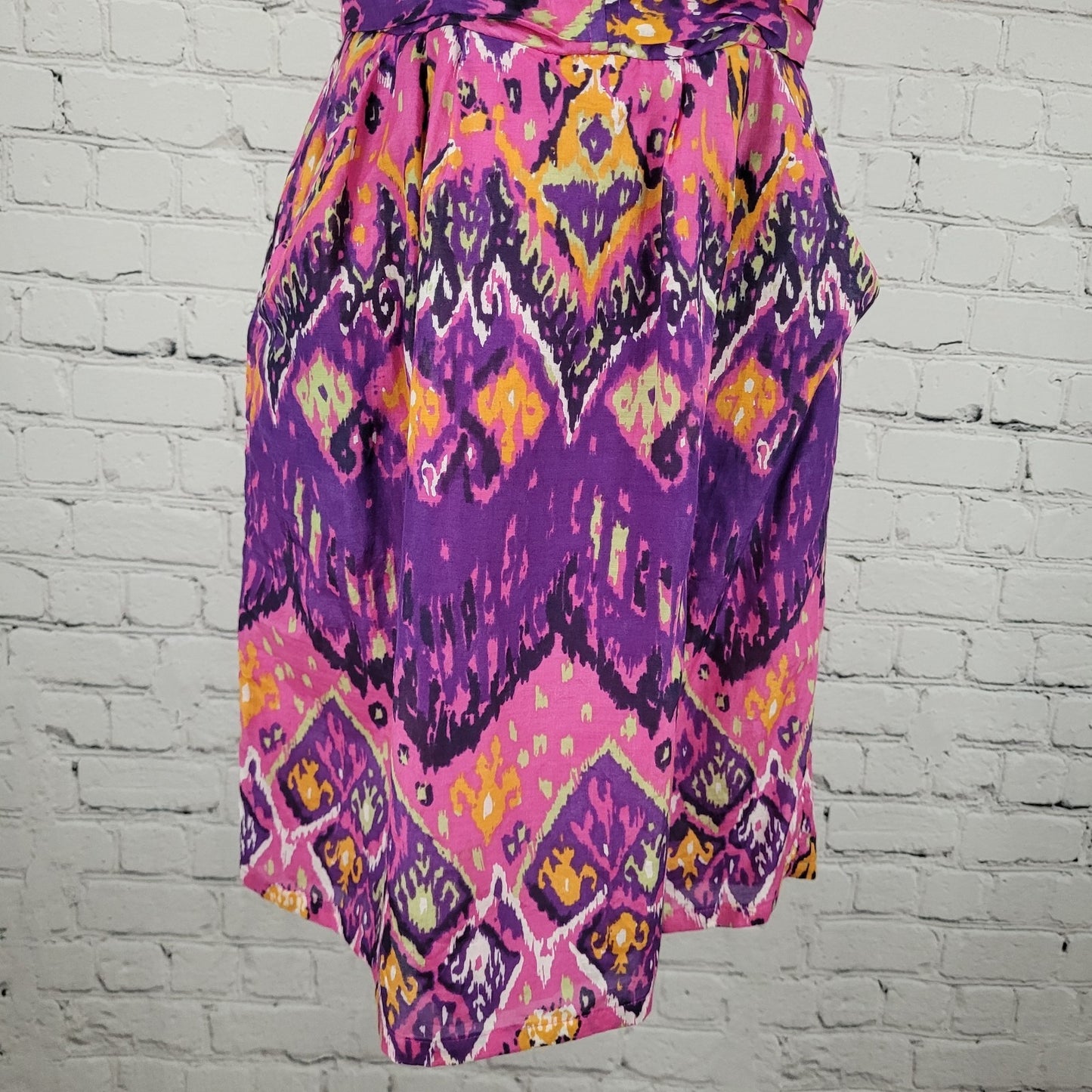 Charlie Jade Pink & Purple Colorful Silk Blend Printed Strapless Mini Dress XS