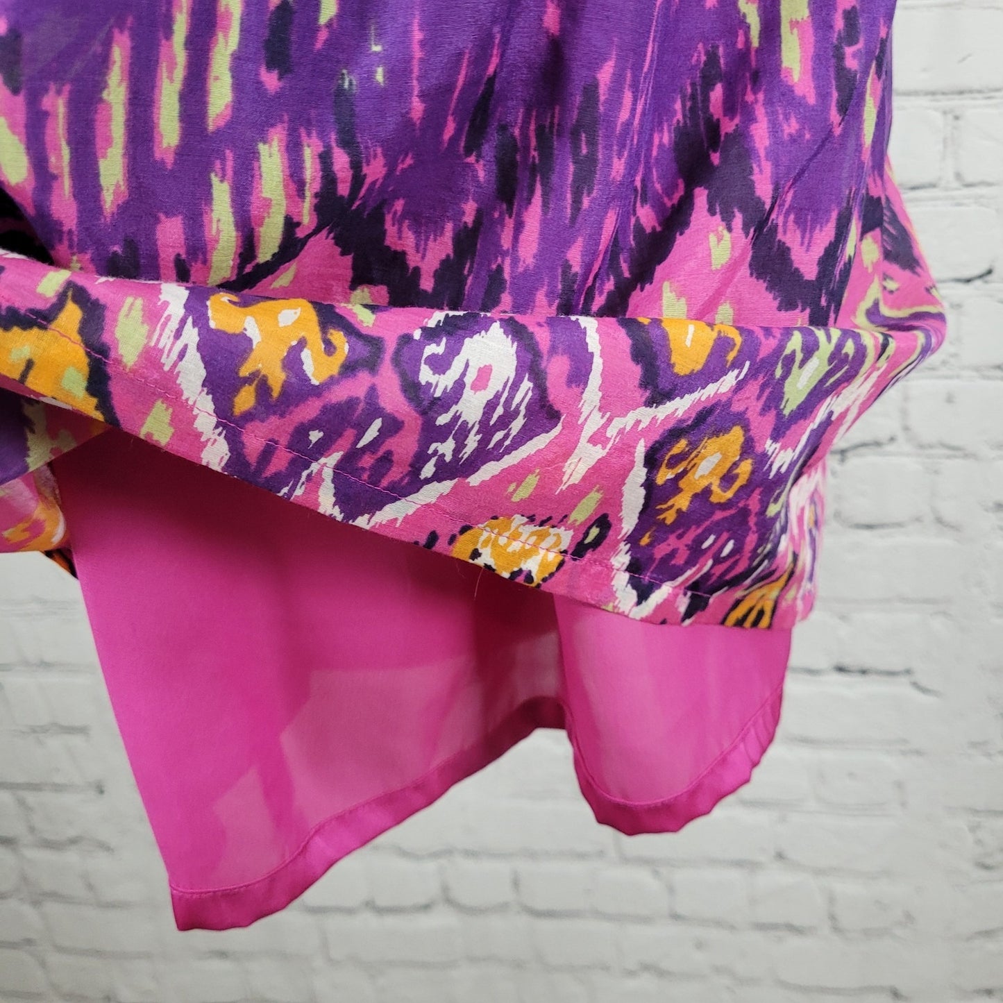 Charlie Jade Pink & Purple Colorful Silk Blend Printed Strapless Mini Dress XS