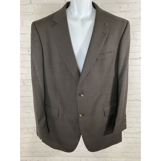 Jos A Bank Chocolate Brown Windowpane Check 2 Button Blazer Jacket Wool 43R