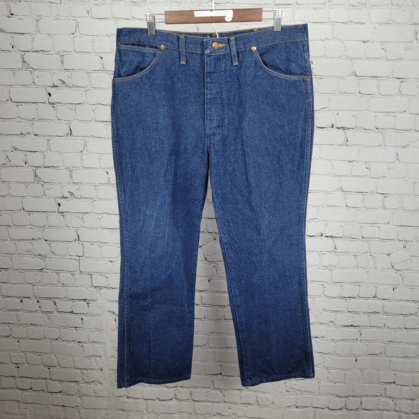 Wrangler Blue Denim 100% Cotton Straight Western Cowboy Jeans USA 38x30 (35x27)