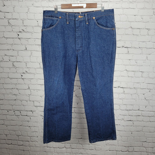 Wrangler Blue Denim 100% Cotton Straight Western Cowboy Jeans USA 38x30 (35x27)
