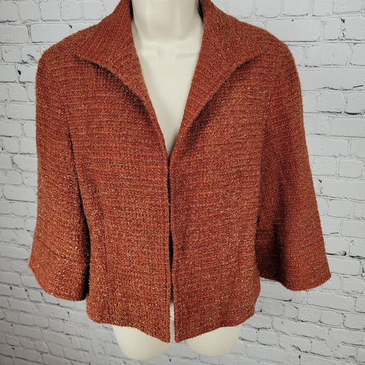 Lafayette 148 New York Orange Wool Blend Tweed 3/4 Sleeve Lined Jacket Size 8