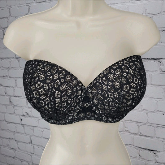 Victoria's Secret Black Lace Dream Angels Underwire Strapless Bra Size 34DDD