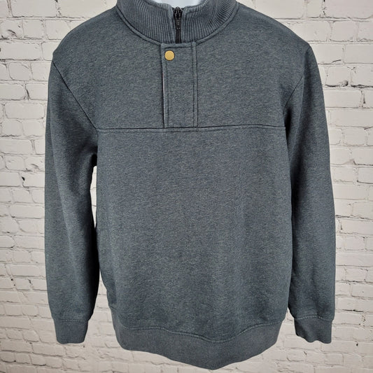 Orvis Grey 1/4 Zip Snap Mock Neck Fleece Lined Pullover Sweatshirt Size Large L