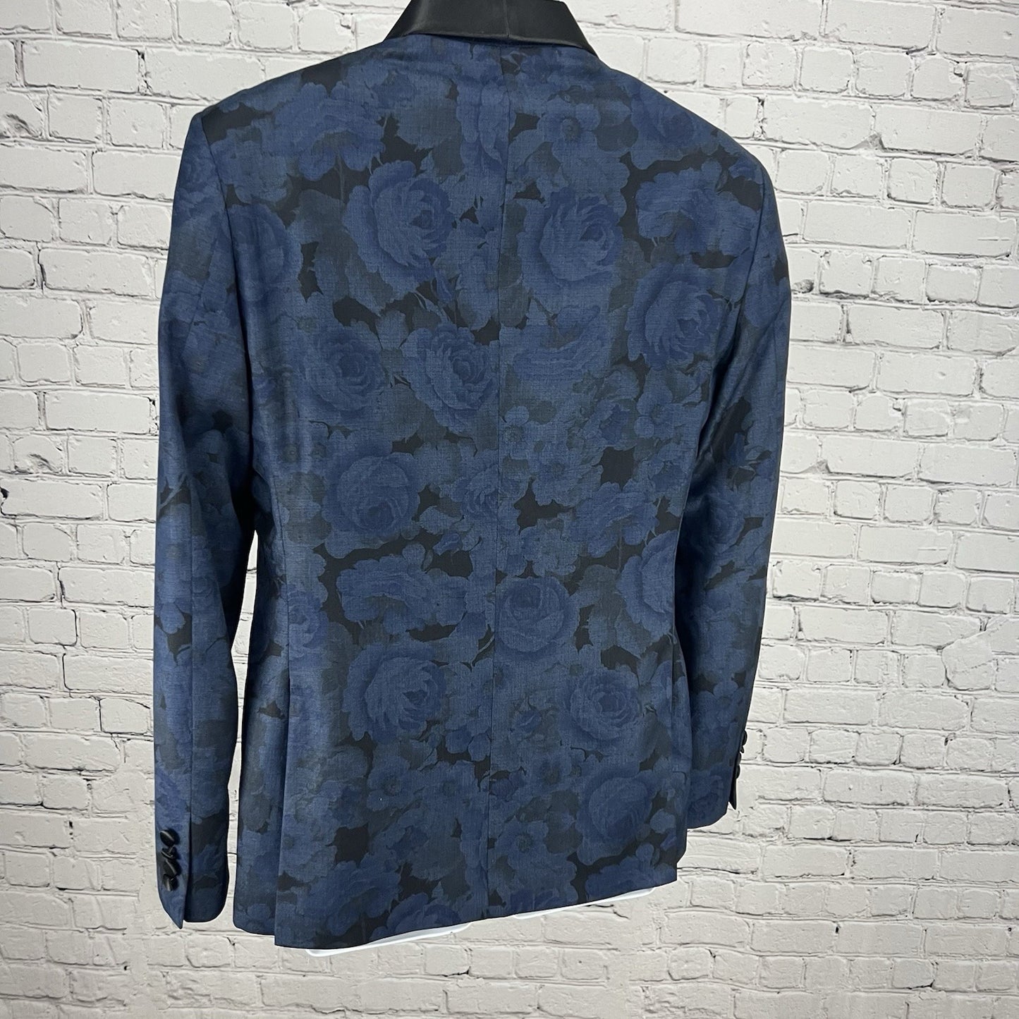 The Savile Row Company London Blue Black Rose Varick Blazer Tuxedo Jacket 38R