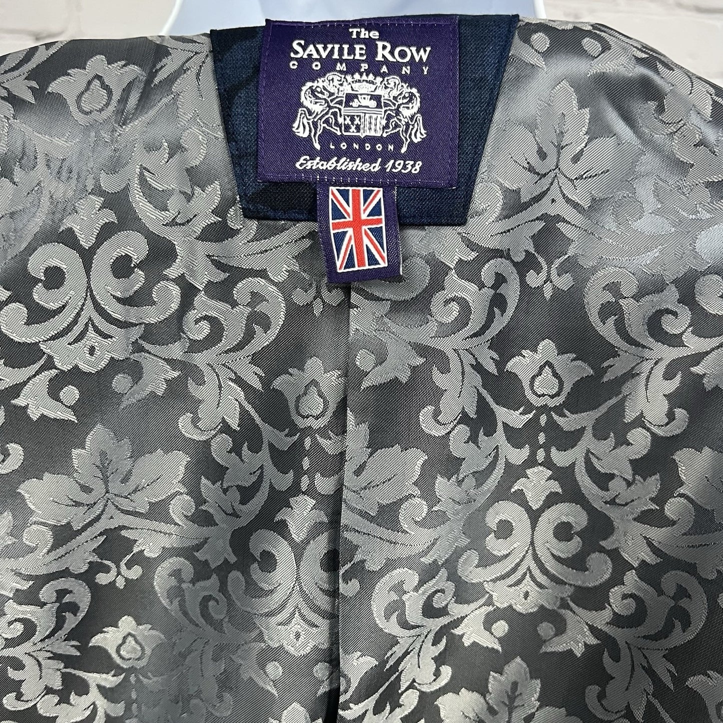 The Savile Row Company London Blue Black Rose Varick Blazer Tuxedo Jacket 38R