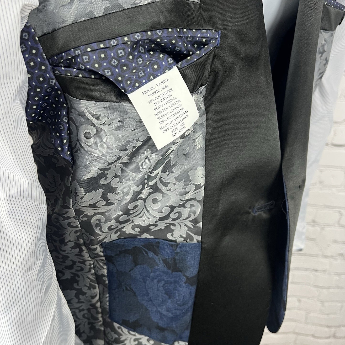 The Savile Row Company London Blue Black Rose Varick Blazer Tuxedo Jacket 38R