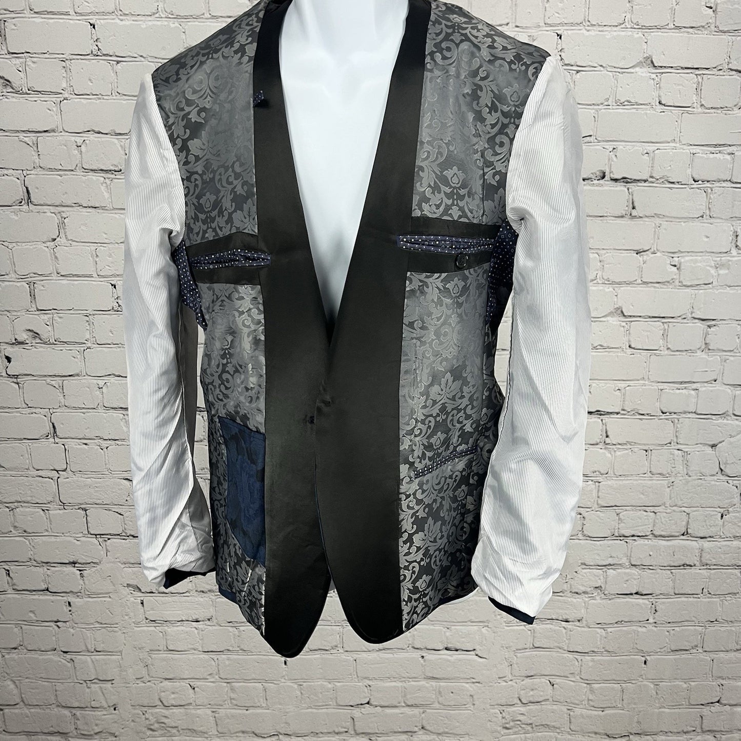 The Savile Row Company London Blue Black Rose Varick Blazer Tuxedo Jacket 38R