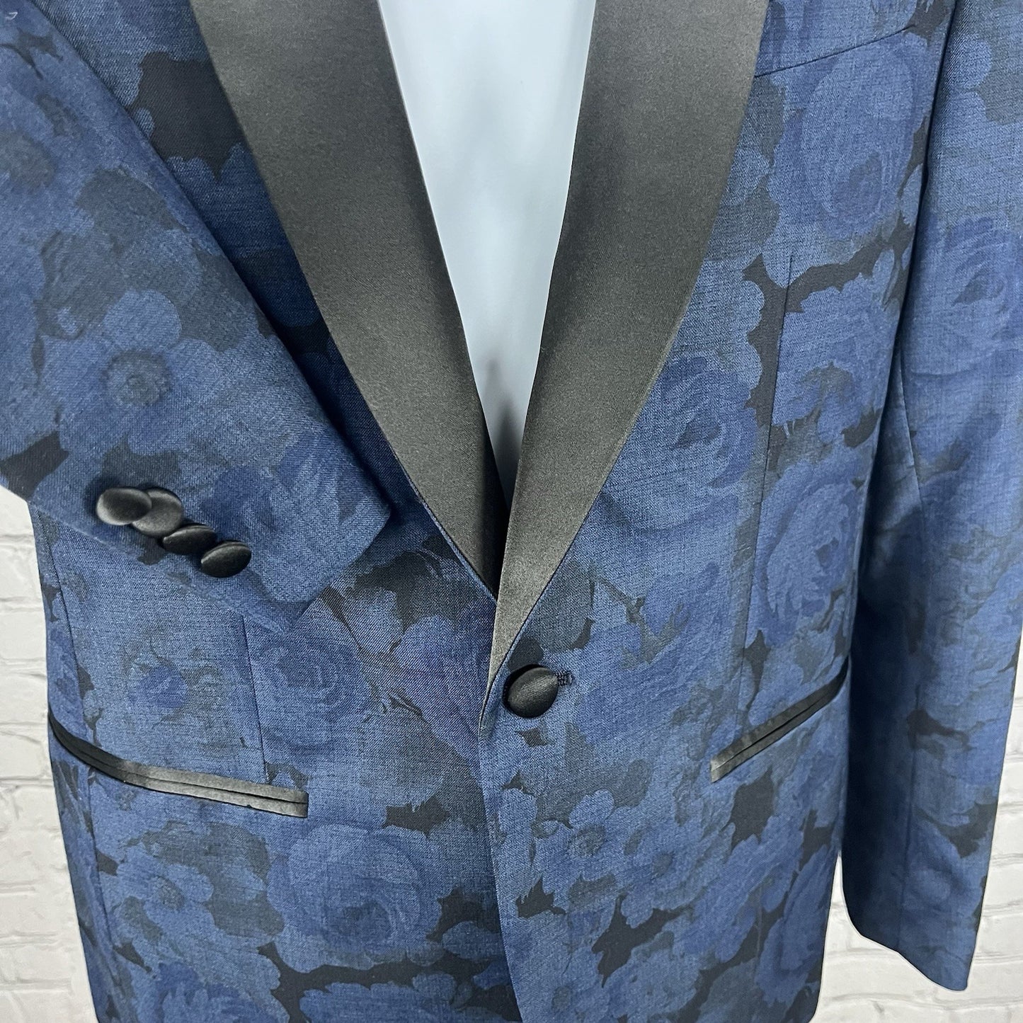 The Savile Row Company London Blue Black Rose Varick Blazer Tuxedo Jacket 38R