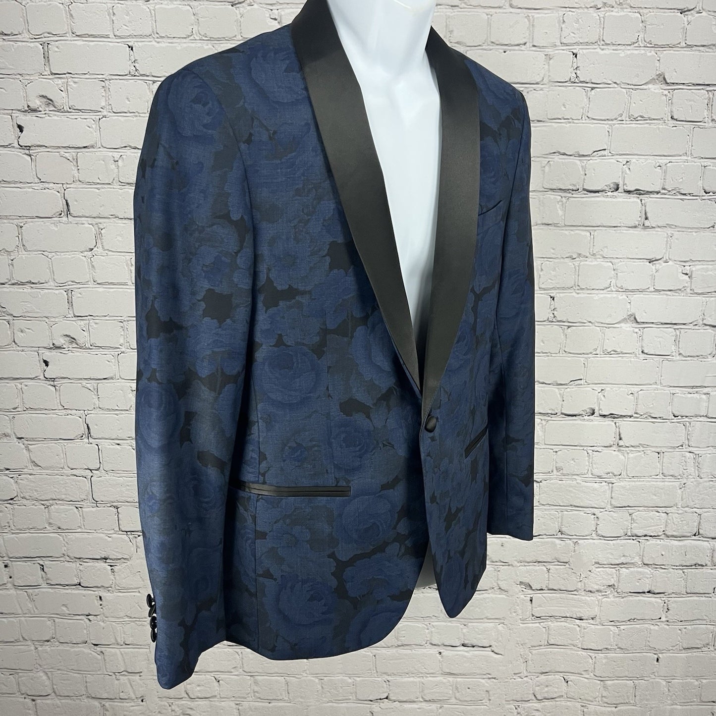 The Savile Row Company London Blue Black Rose Varick Blazer Tuxedo Jacket 38R