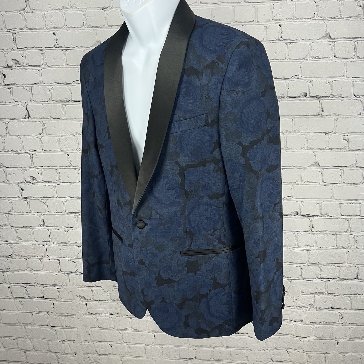 The Savile Row Company London Blue Black Rose Varick Blazer Tuxedo Jacket 38R