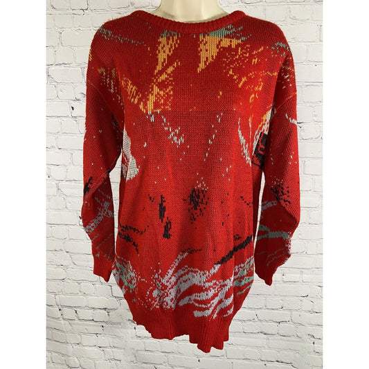 David Brett Red Yellow Black Blue Cable Knit Sweater No Size