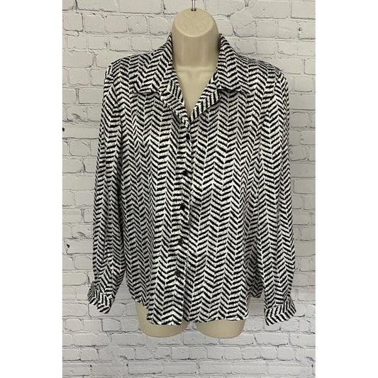 Joan Leslie Petite Zebra Pattern Long Sleeve Shoulder Padded Blouse 10P