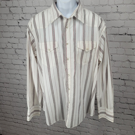VTG Wrangler White Striped Western Pearl Snap Long Sleeve Lightweight Shirt XL