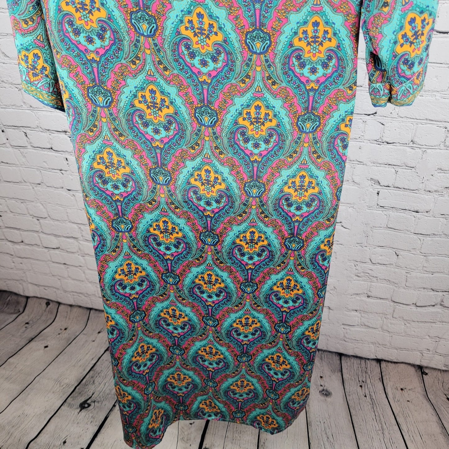 NWT LARA Ethnics Multicolor Floral Saska Oyster Blue Long Kimono Robe Size TU