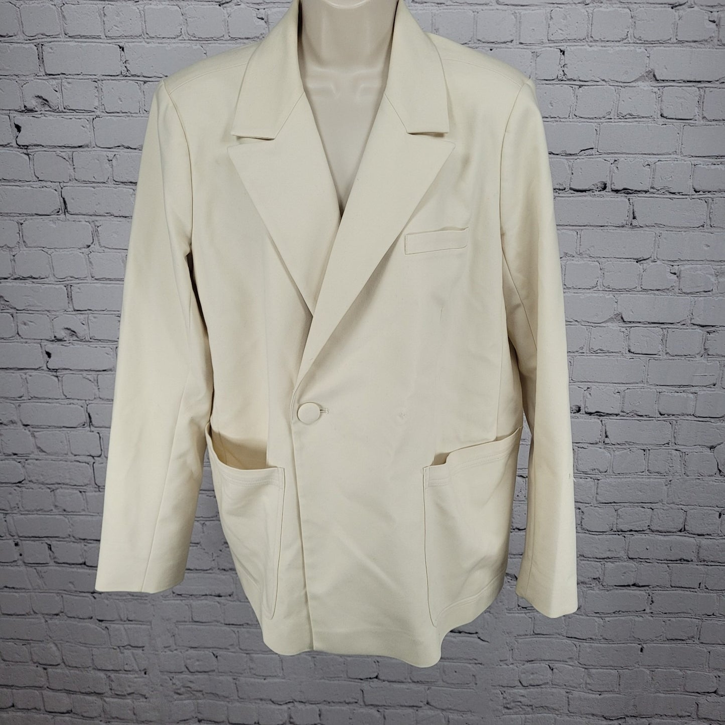 Good American Bone Ivory Double Breasted Stretch Notch Blazer Suit Jacket 2