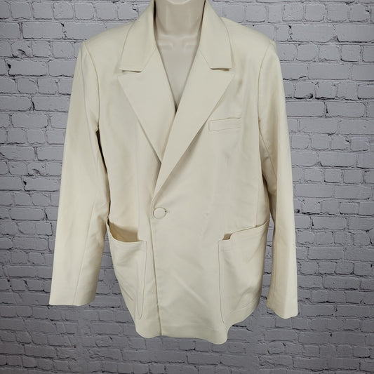 Good American Bone Ivory Double Breasted Stretch Notch Blazer Suit Jacket 2