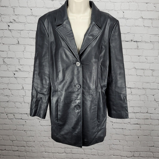 Preston & York Black Genuine Leather Buttoned Pockets Jacket Size Medium M