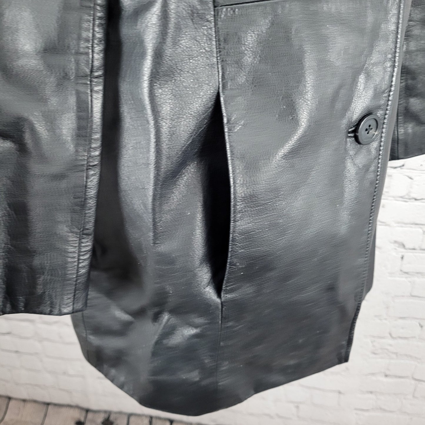 Preston & York Black Genuine Leather Buttoned Pockets Jacket Size Medium M