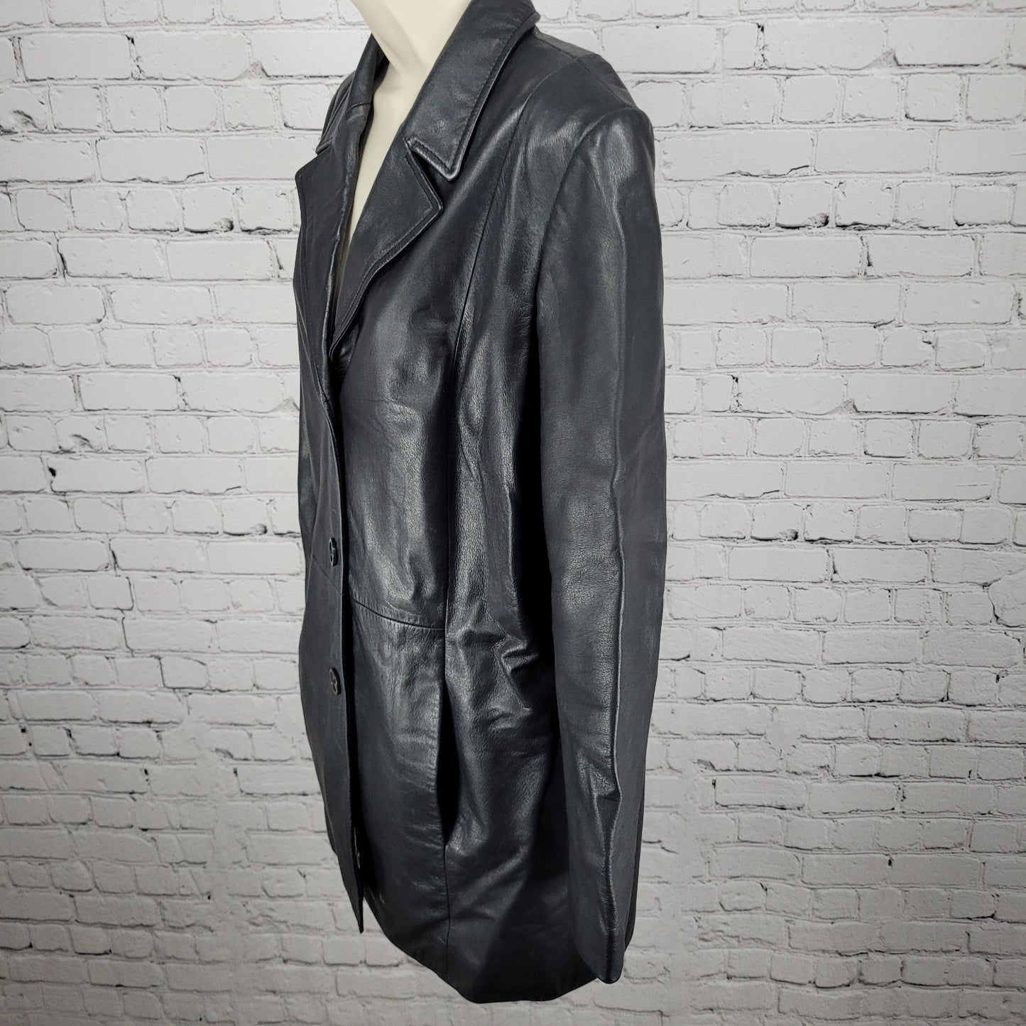 Preston & York Black Genuine Leather Buttoned Pockets Jacket Size Medium M