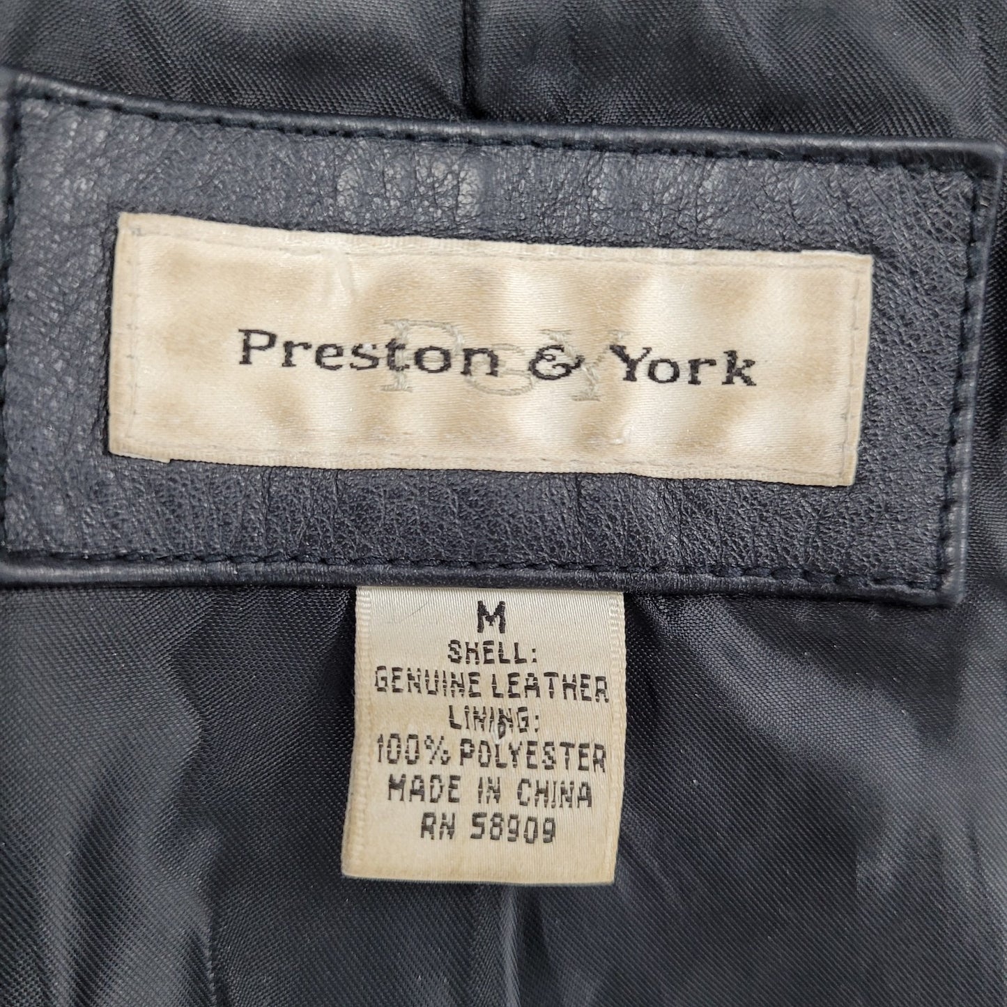 Preston & York Black Genuine Leather Buttoned Pockets Jacket Size Medium M