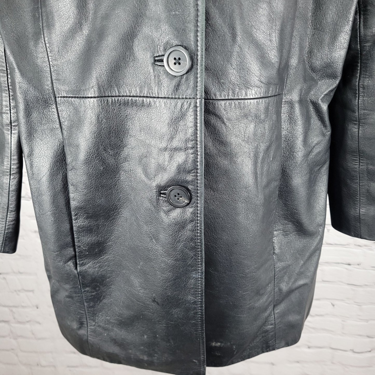 Preston & York Black Genuine Leather Buttoned Pockets Jacket Size Medium M