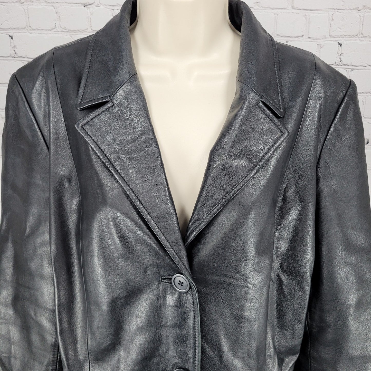 Preston & York Black Genuine Leather Buttoned Pockets Jacket Size Medium M