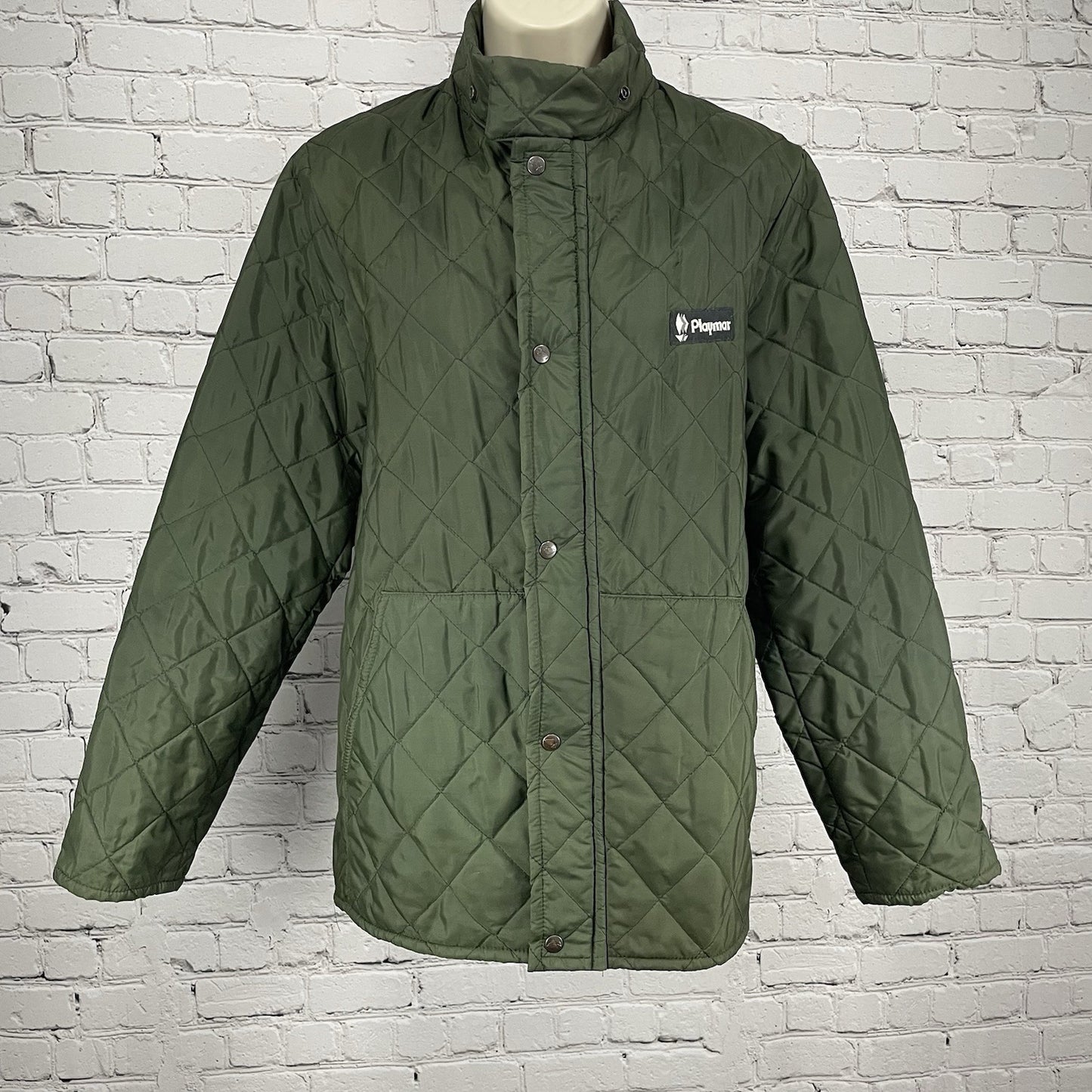 VTG Playmar Green Quilted Zipped Snapped Pockets Jacket Size Medium M
