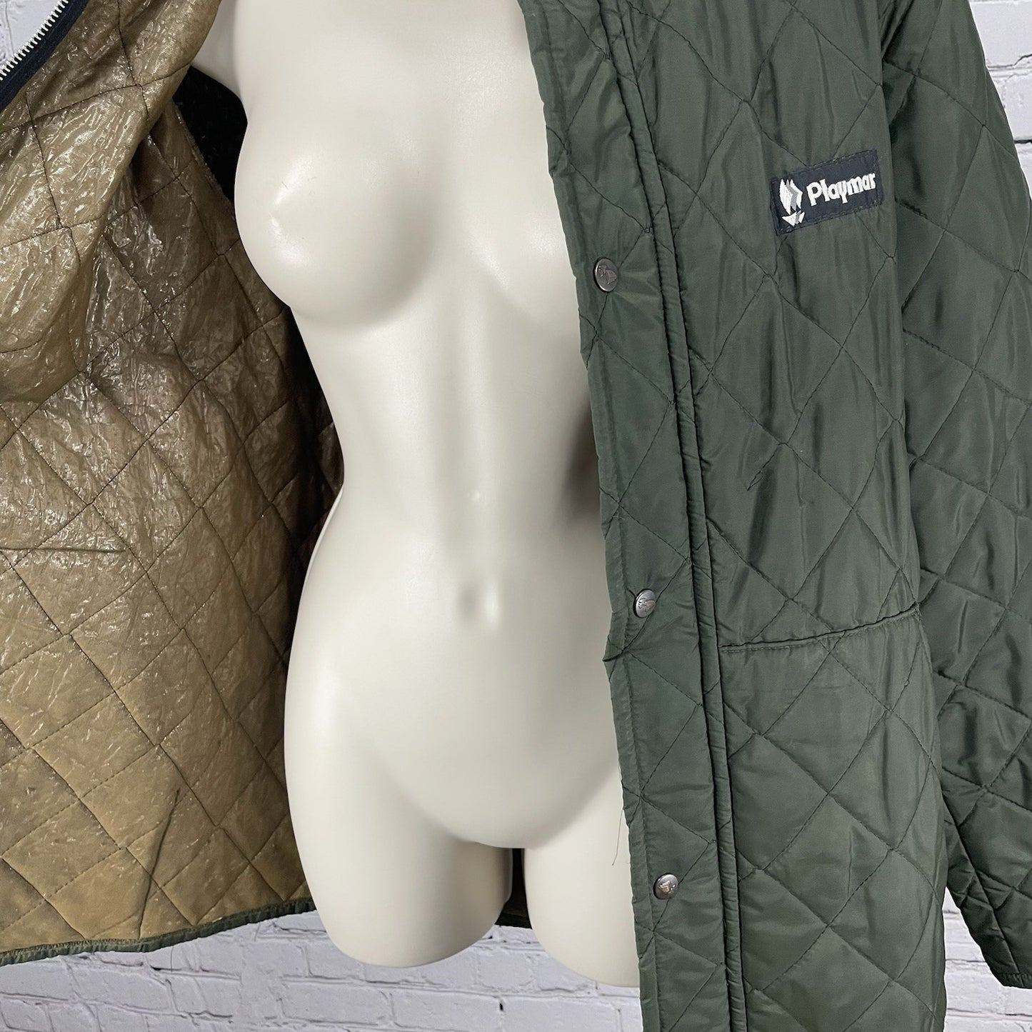 VTG Playmar Green Quilted Zipped Snapped Pockets Jacket Size Medium M