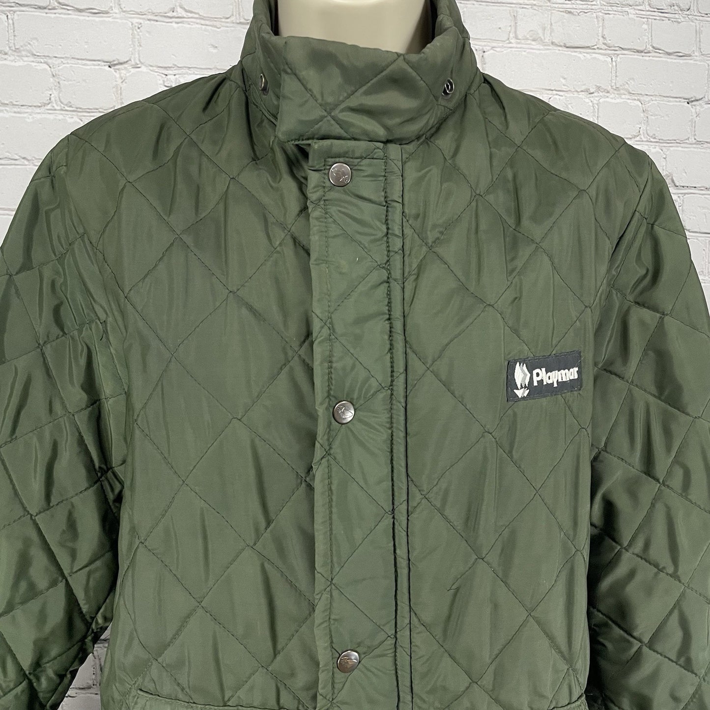 VTG Playmar Green Quilted Zipped Snapped Pockets Jacket Size Medium M