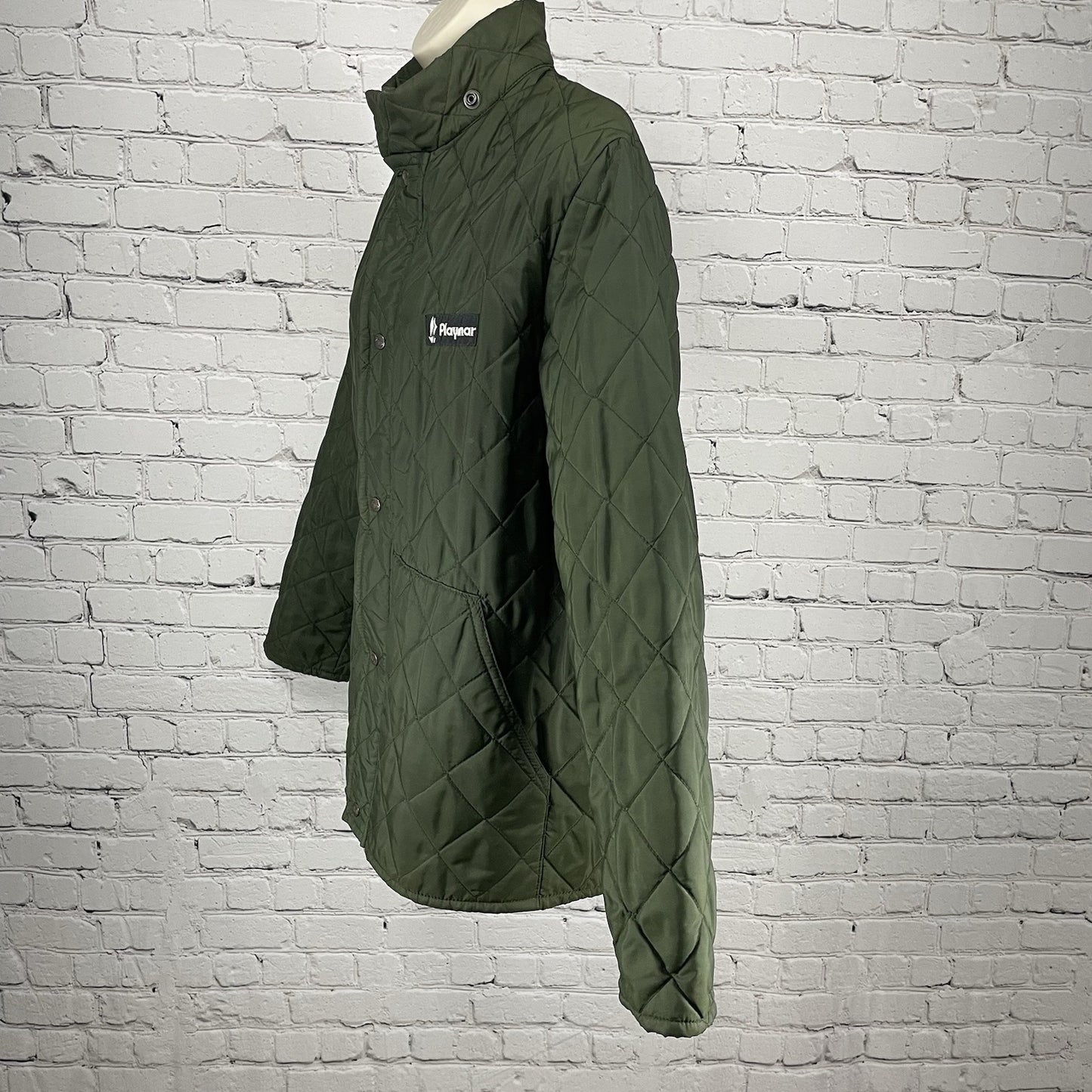 VTG Playmar Green Quilted Zipped Snapped Pockets Jacket Size Medium M