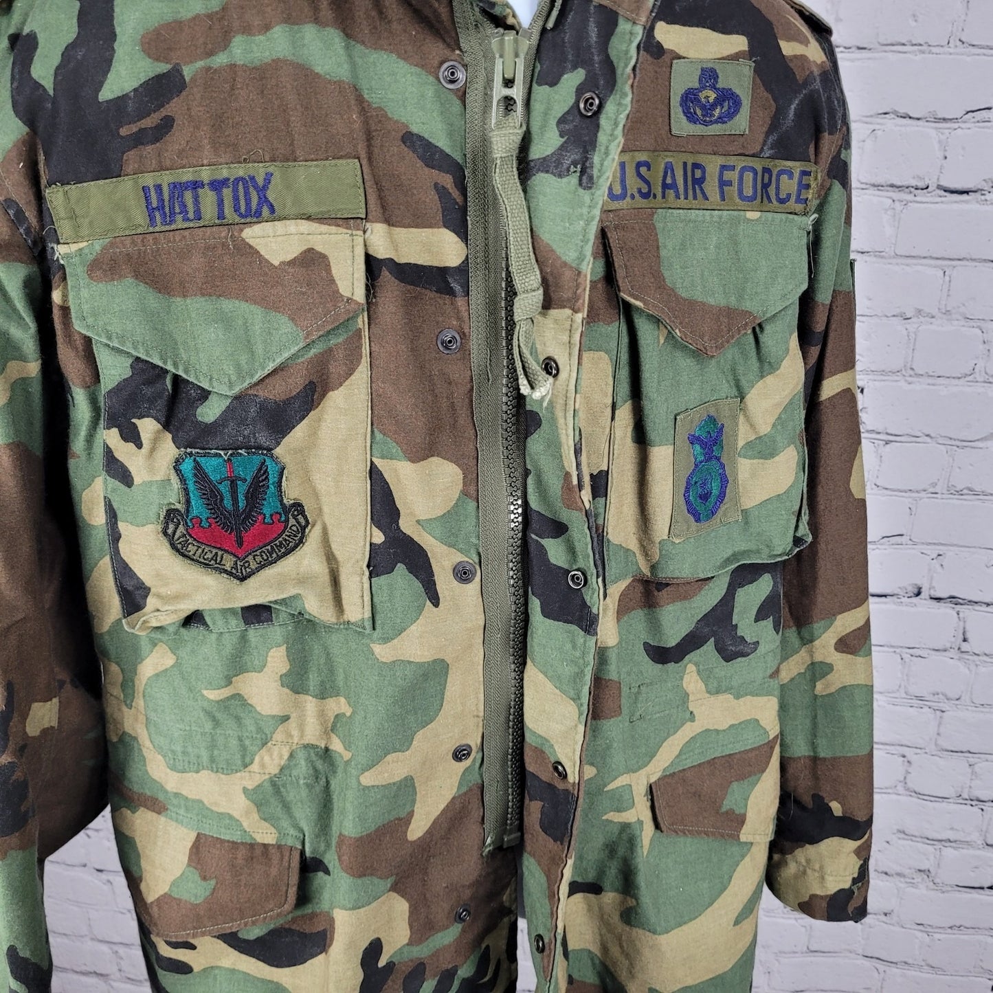 US Air Force Camo Tactical Air CommanField Coat Military Jacket Hooded Small S R